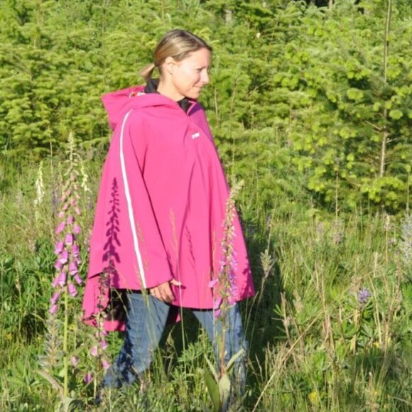 Moojoes Jackets & Blazers - Moojoes Fuchsia Reflective Rain Poncho with Floral Print Hood (Regular)